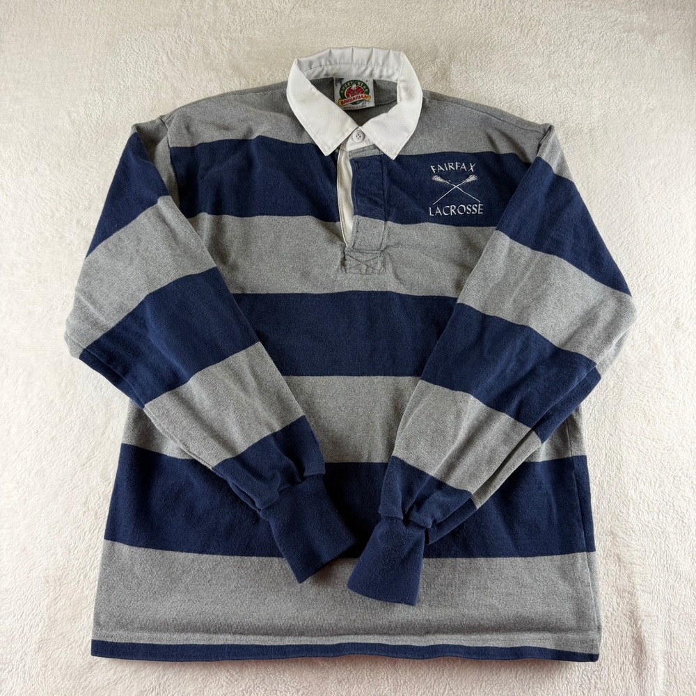 Barbarian Rugby Shirt Vintage Striped Blue Gray Mens Small Canada Made
